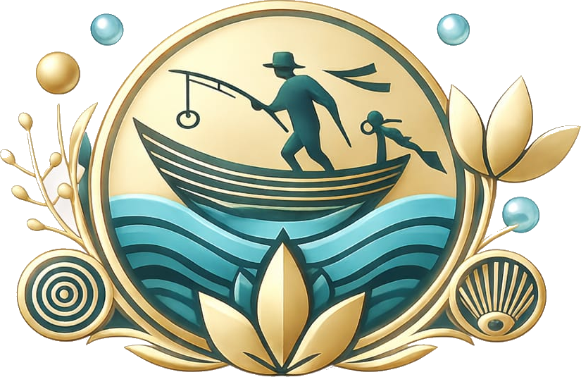 The Fisherman's Villas crest — fisherman in a longtail boat over Koh Tao waves