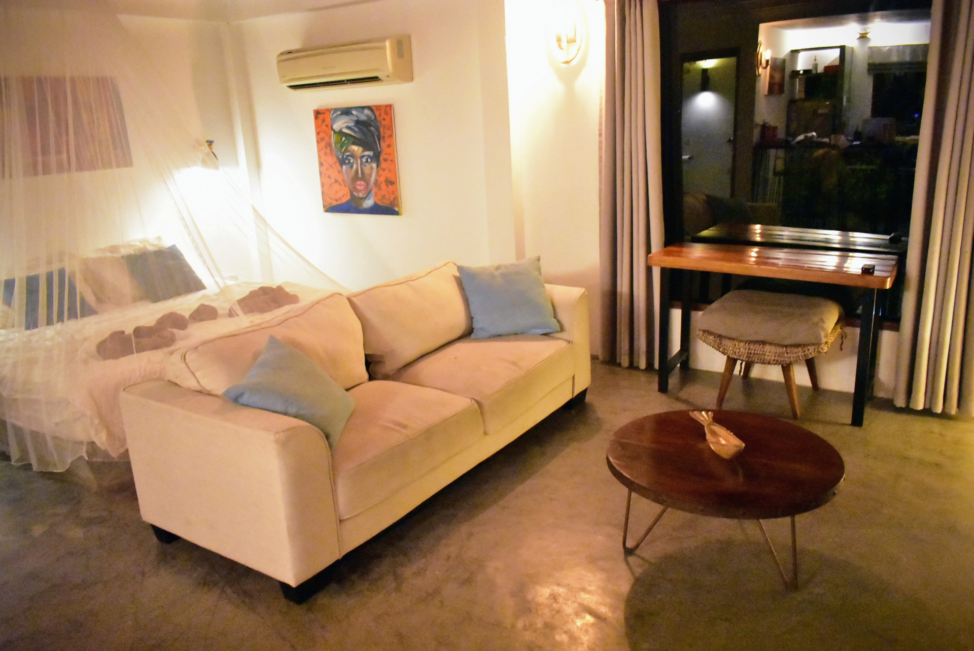 Cosy living room at night at The Red Snapper House